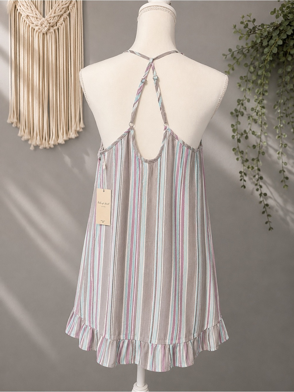 Striped Ruffle-Hem Spaghetti Strap Dress - Picture 2 of 7